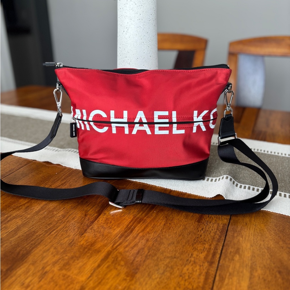 Michael Kors Red and Black Crossbody Nylon Messenger Bag
